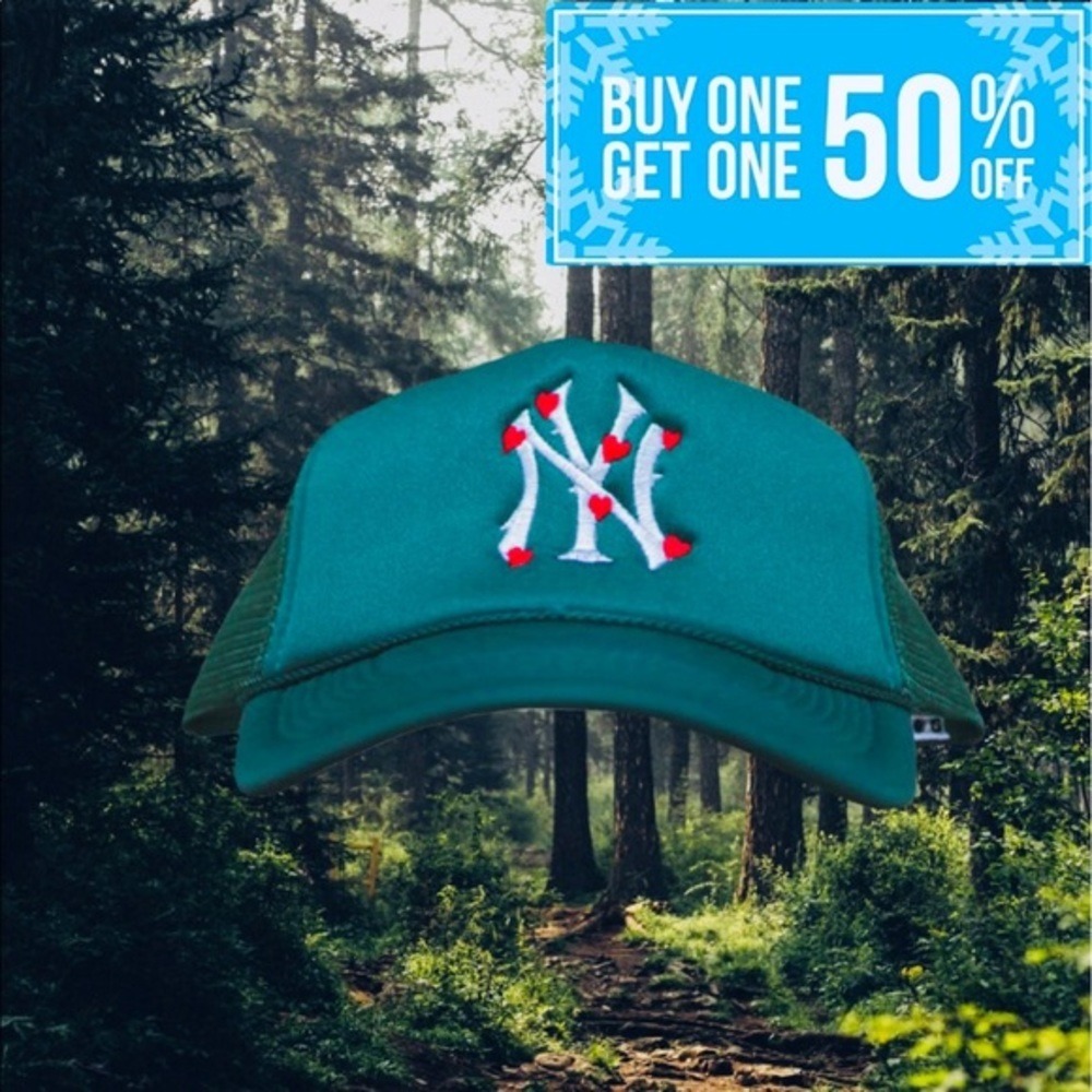 Trucker Hat (Dark Forest NYC with Red Hearts)